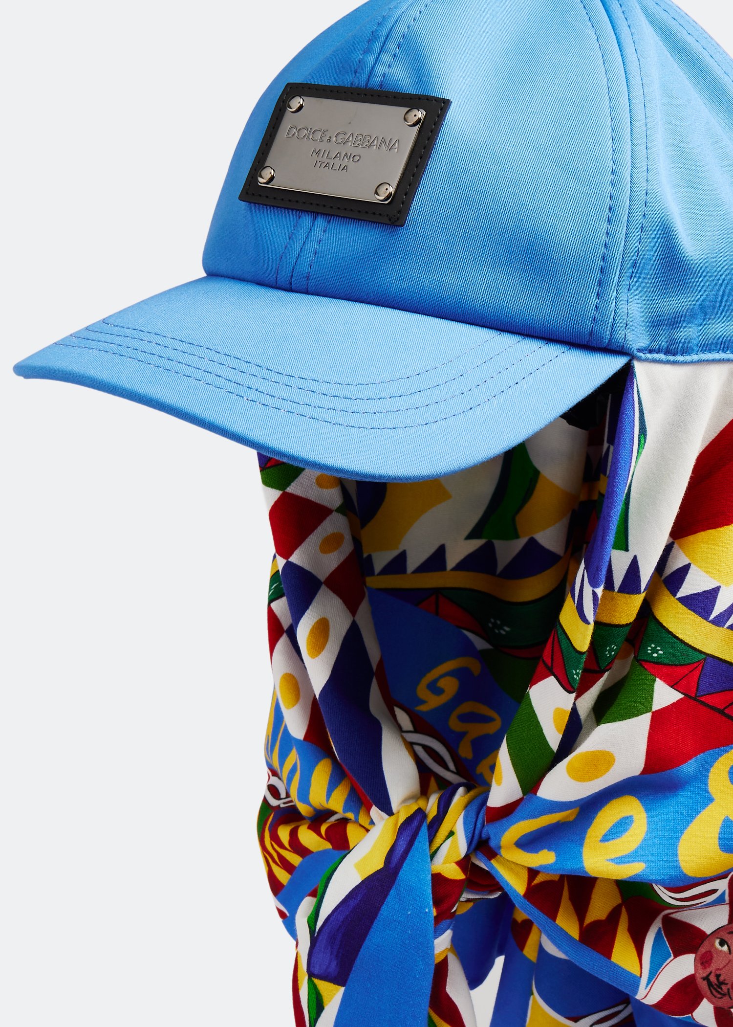 Dolce&Gabbana男士棒球帽搭配Carretto 印花围巾- 蓝色在阿联酋